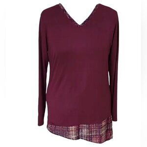 Christopher & Banks NEW Stretch Tunic Top Shirt Asymmetrical Plaid Hem V Neck XL